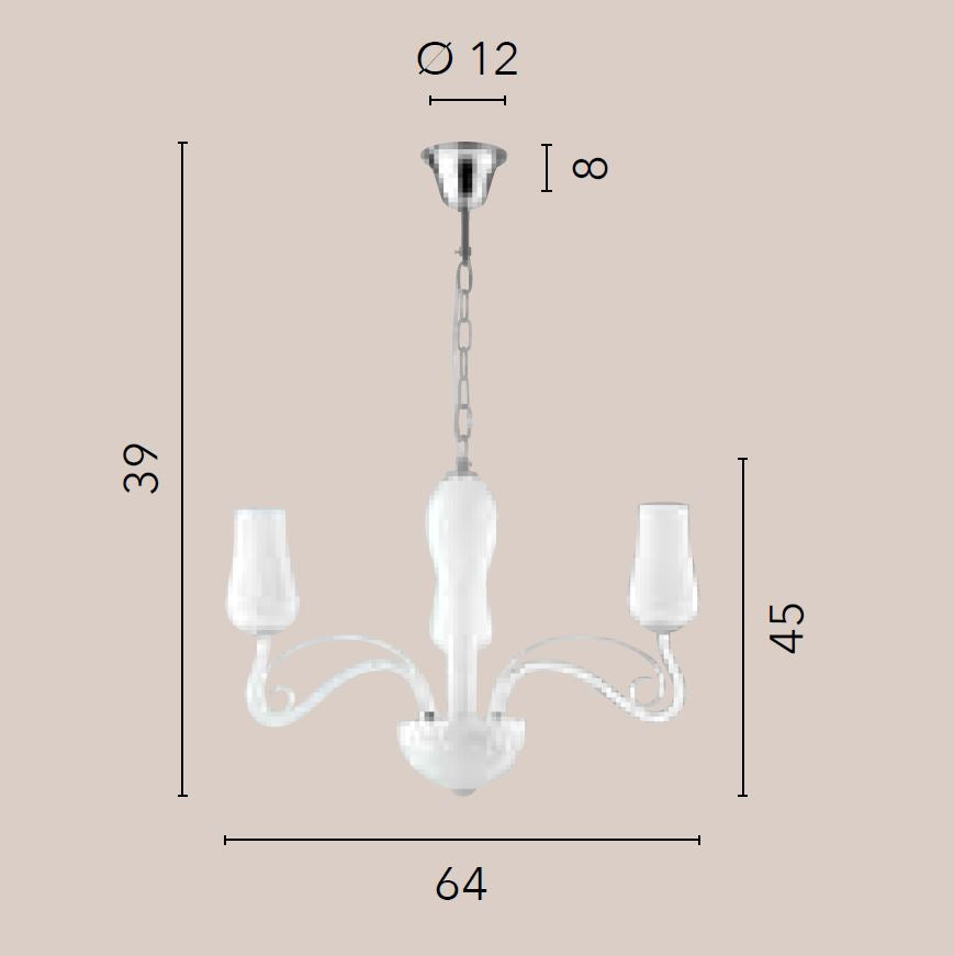 Sospensione 3 luci vetro soffiato bianco pastorali trasparenti rifiniture cromo 3XE14 non incl. ANGEL