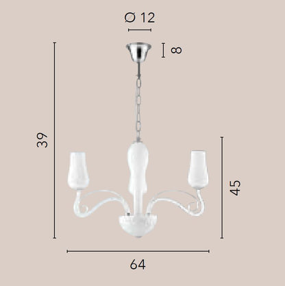 Sospensione 3 luci vetro soffiato bianco pastorali trasparenti rifiniture cromo 3XE14 non incl. ANGEL