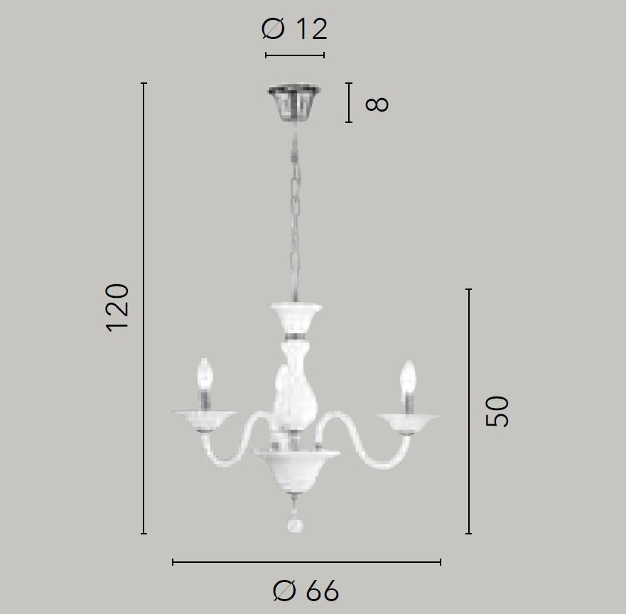 Sospensione 3 luci vetro soffiato bianco dettagli cromati 3XE14 non incl. SOFFIO