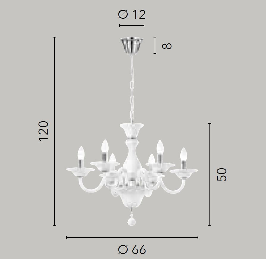 Sospensione 6 luci vetro soffiato bianco dettagli cromati 6XE14 non incl. SOFFIO