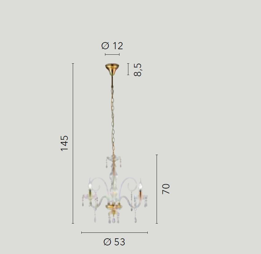 Sospensione 3 luci vetro cristalli e finitura oro 3XE14 non incl. MONALISA