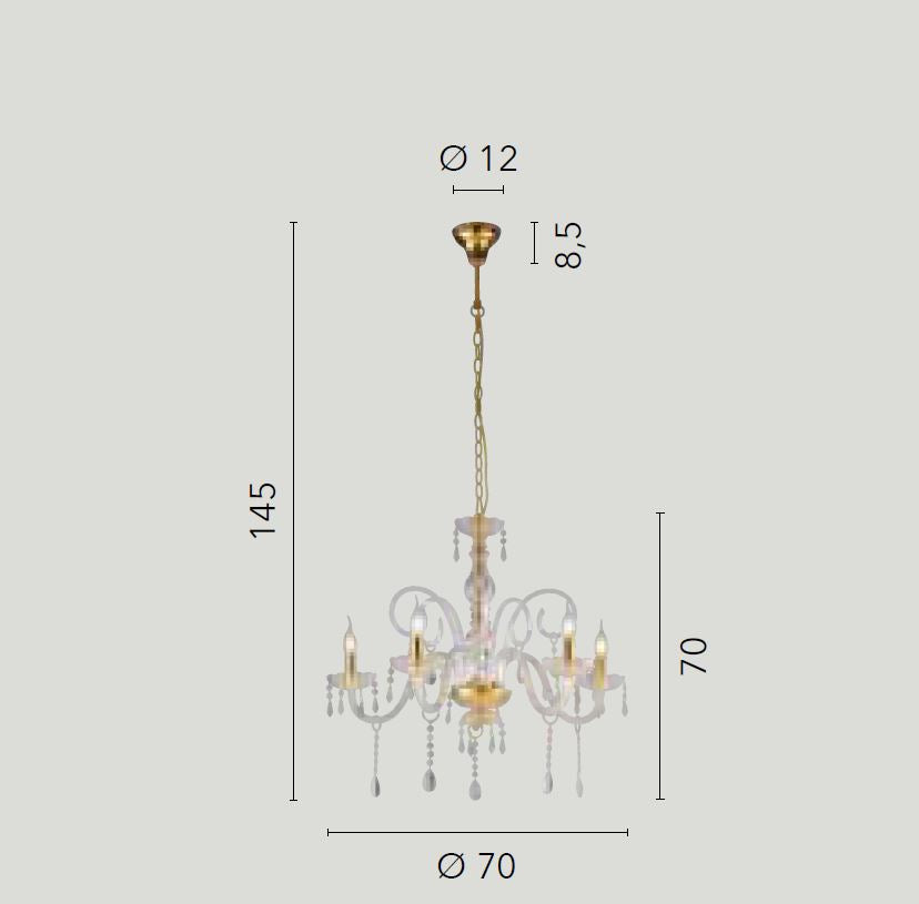 Sospensione 5 luci vetro cristalli e finitura oro 5XE14 non incl. MONALISA