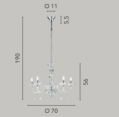 Sospensione 5 luci in cristallo finitura oro 5XE14 non incl. RIFLESSO