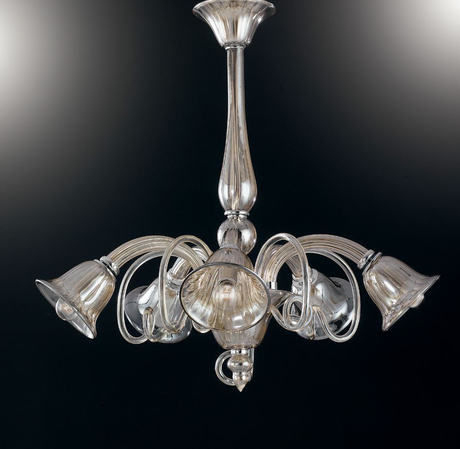 Sospensione 5 luci vetro soffiato champagne 5XE14 non incl. POSEIDON
