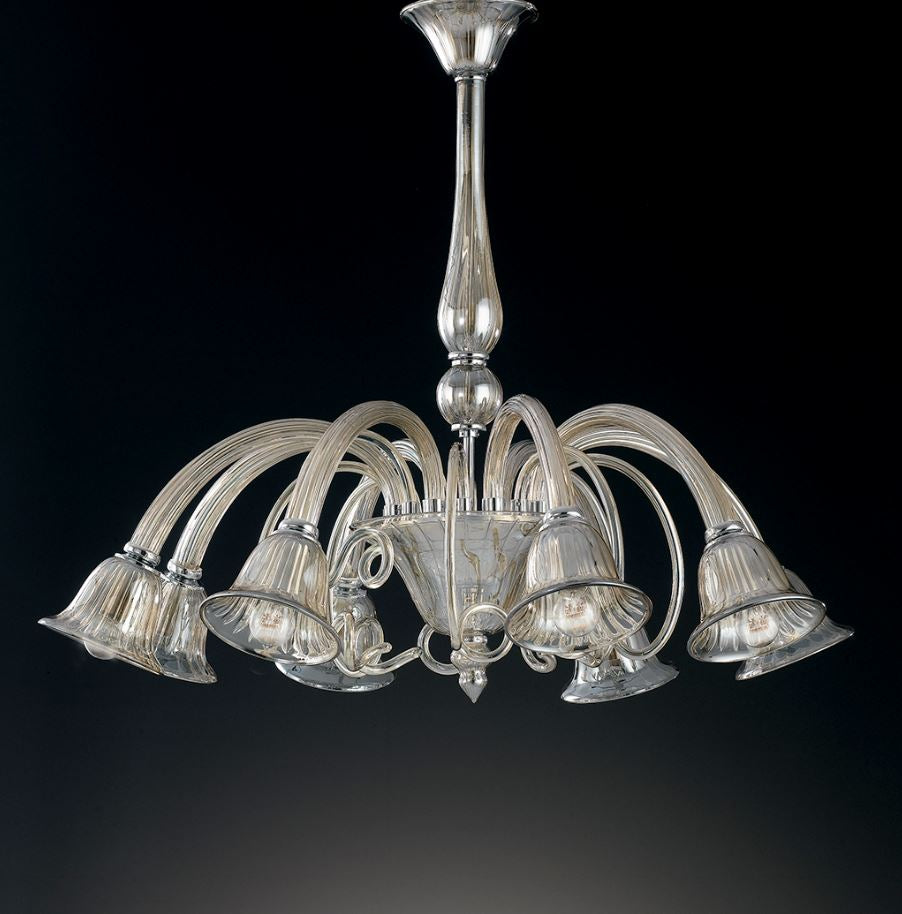 Sospensione 8 luci vetro soffiato champagne 8XE14 non incl. POSEIDON