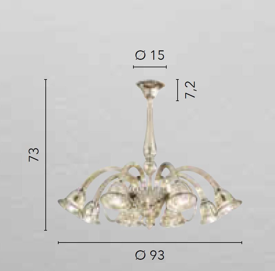 Sospensione 8 luci vetro soffiato champagne 8XE14 non incl. POSEIDON