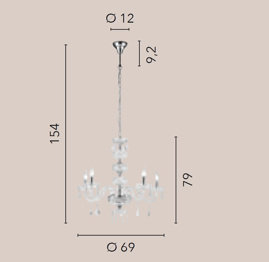 Sospensione 5 luci vetro cristallo finitura cromo 5XE14 non incl. INCANTO