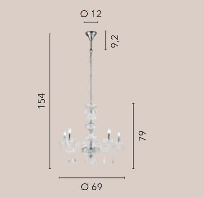 Sospensione 5 luci vetro cristallo finitura cromo 5XE14 non incl. INCANTO