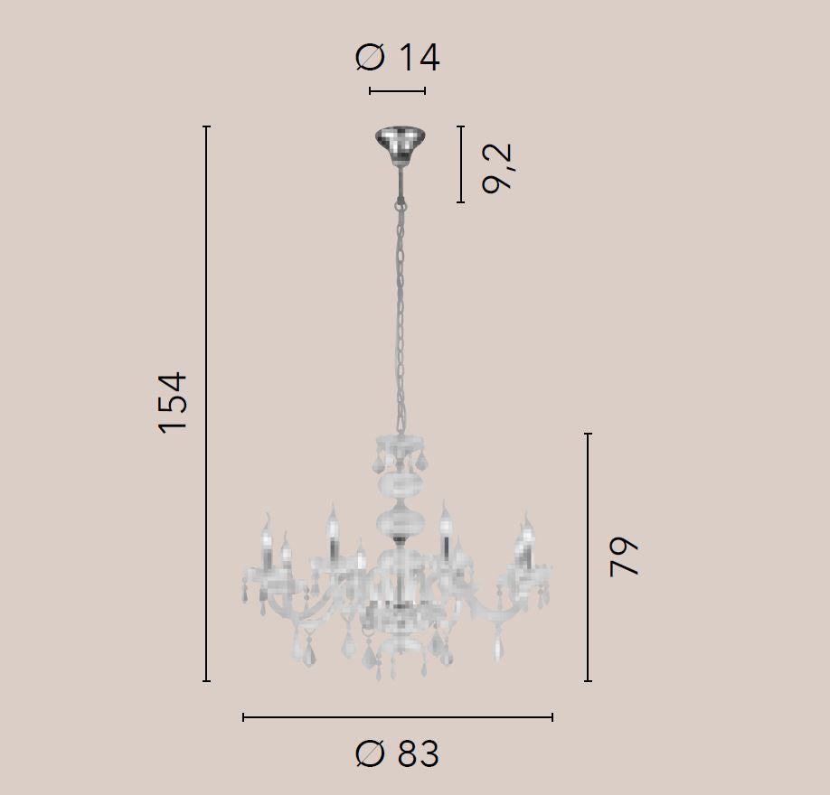 Sospensione 8 luci vetro cristallo finitura cromo 8XE14 non incl. INCANTO