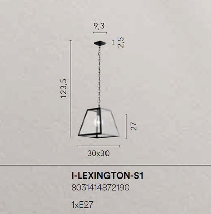 Suspensie metal negru difuzor sticlă securizată 1xE27 neincl. LEXINGTON