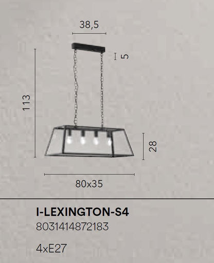Sospensione 4 luci metallo nero diffusore vetro temperato 4XE27 non incl. LEXINGTON