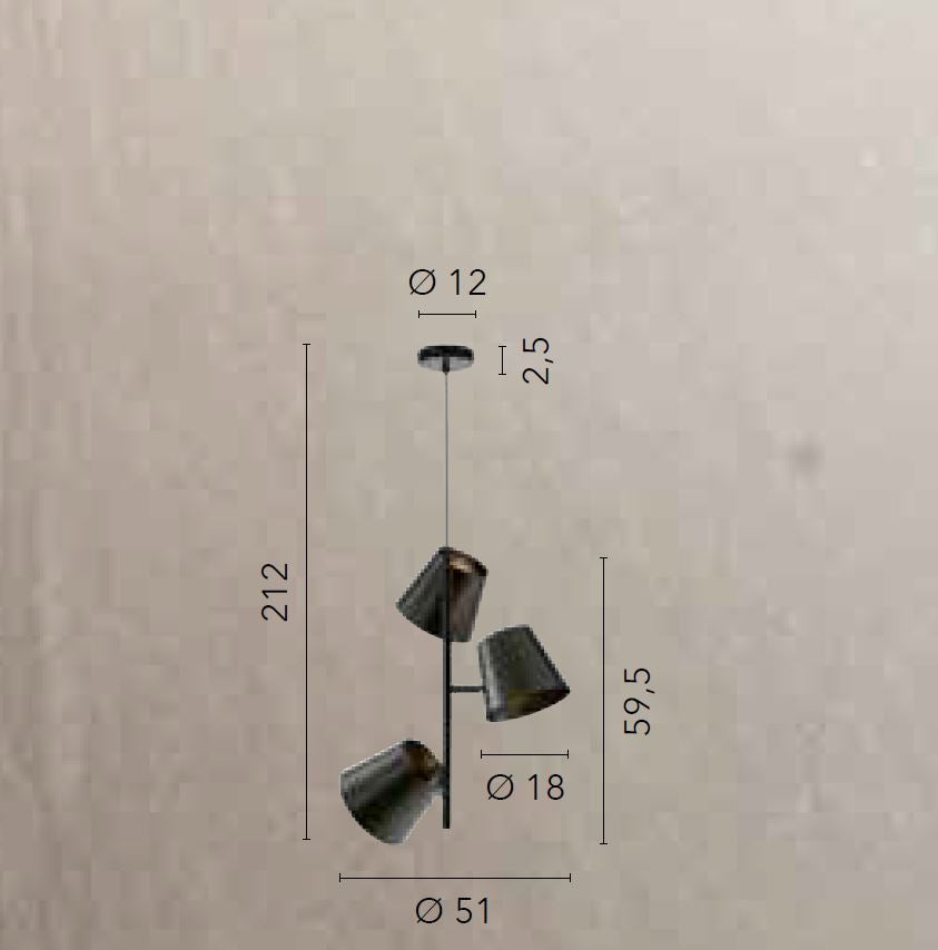 Sospensione 3 luci metallo rifinitura ruggine 3XE27 non incl. COLT