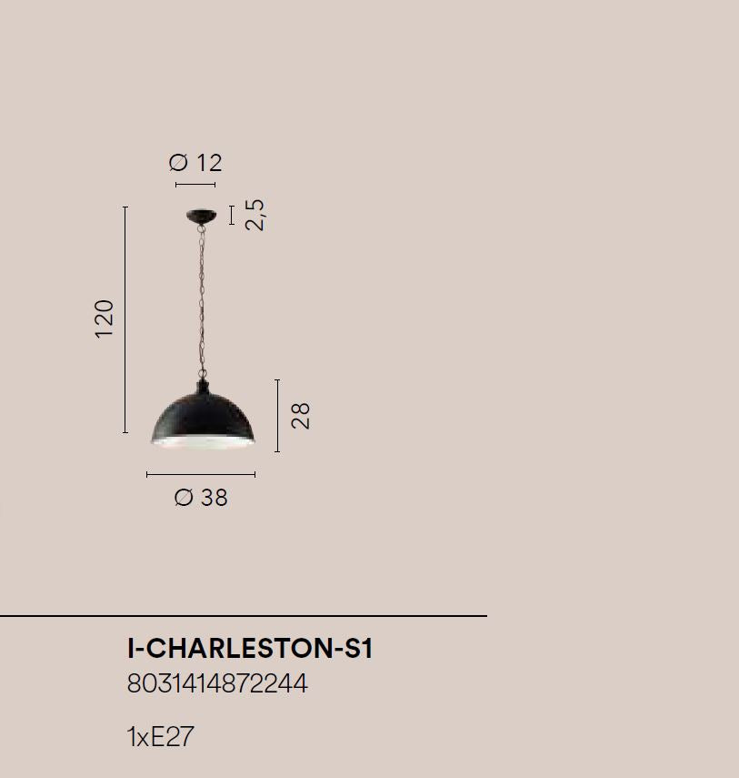 Sospensione metallo nero opaco diffusore interno bianco lucido 1XE27 non incl. CHARLESTON