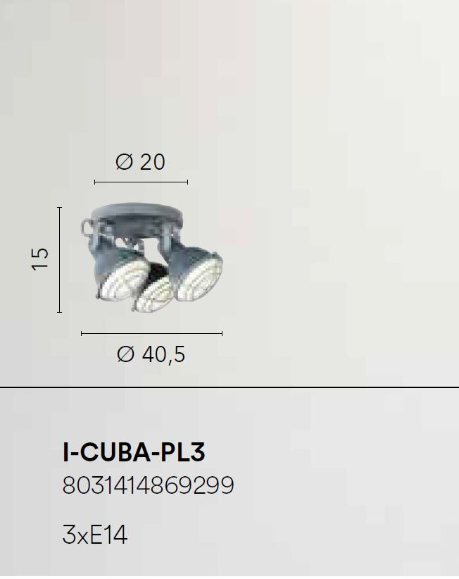 Plafoniera 3 luci metallo grigio pietra interno bianco lucido spot orientabile 3XE14 non incl. CUBA