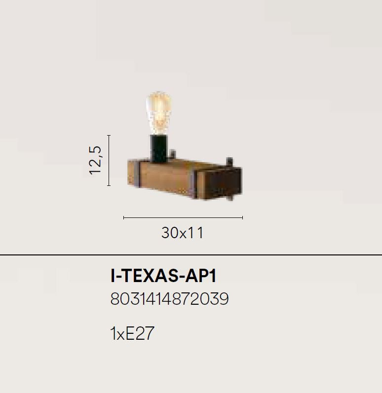 Applique struttura in legno finiture metallo nero 1XE27 non inc. TEXAS