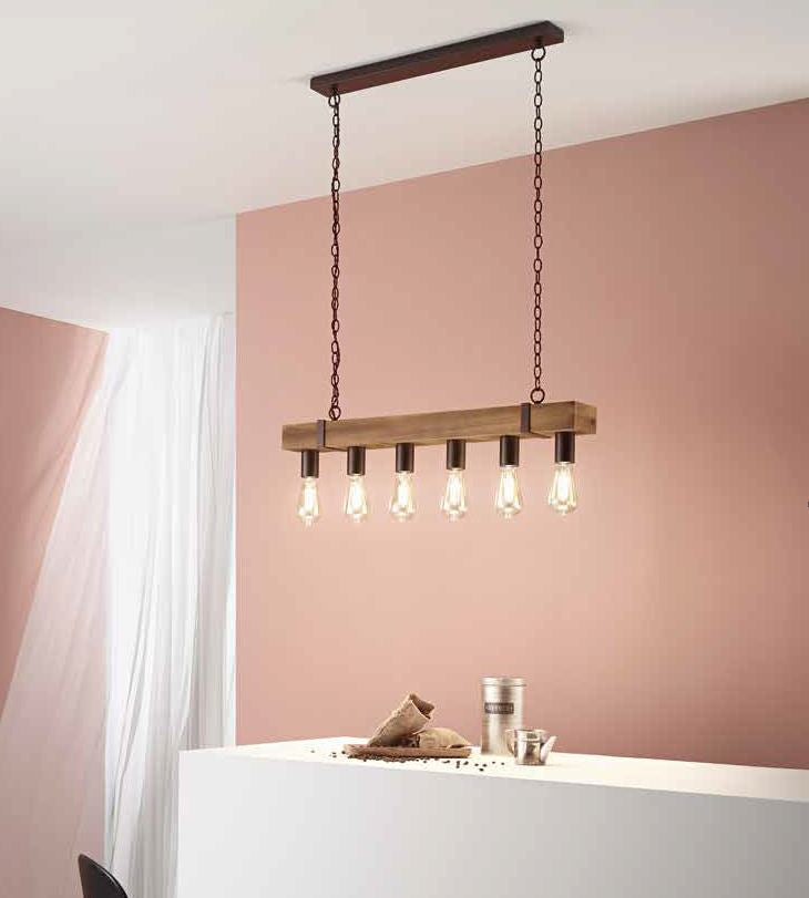 Sospensione 6 luci struttura in legno finiture metallo nero 6XE27 non inc. TEXAS