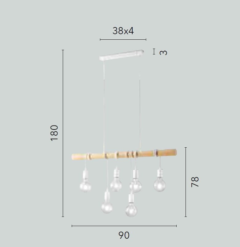 Sospensione 6 luci struttura legno naturale montatura metallo bianco 6XE27 non incl. ARIZONA