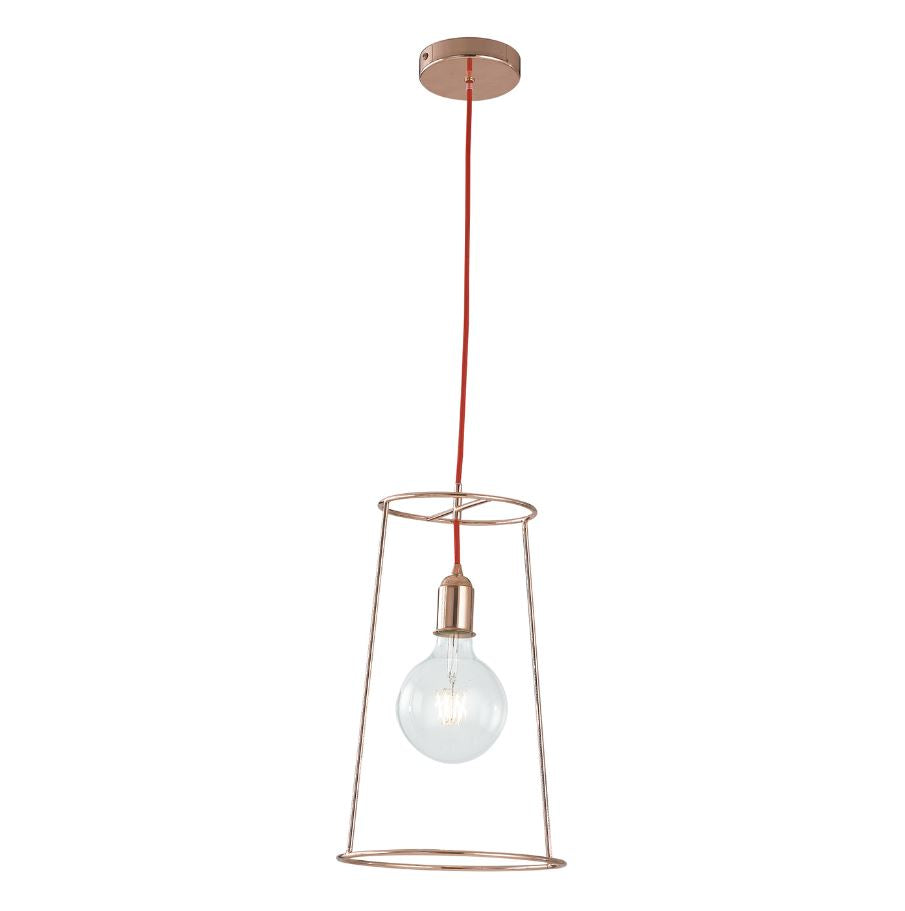 Sospensione cilindro in metallo oro rosa cavo tessuto rosso 1XE27 non incl. D.25cm FRIDA