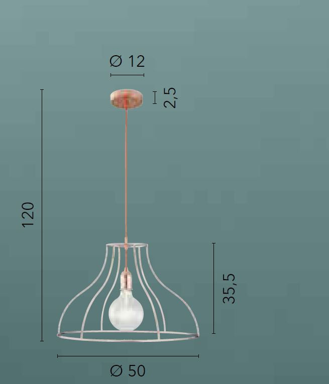 Sospensione campana in metallo oro rosa cavo tessuto rosso 1XE27 non incl. D.50cm FRIDA
