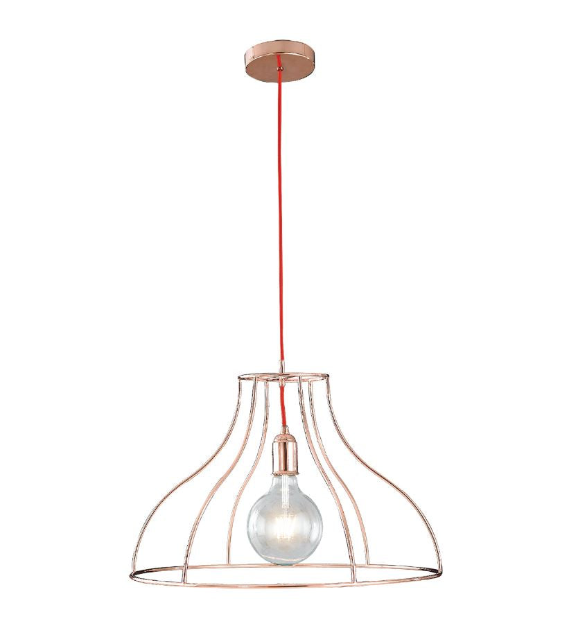 Sospensione campana in metallo oro rosa cavo tessuto rosso 1XE27 non incl. D.50cm FRIDA