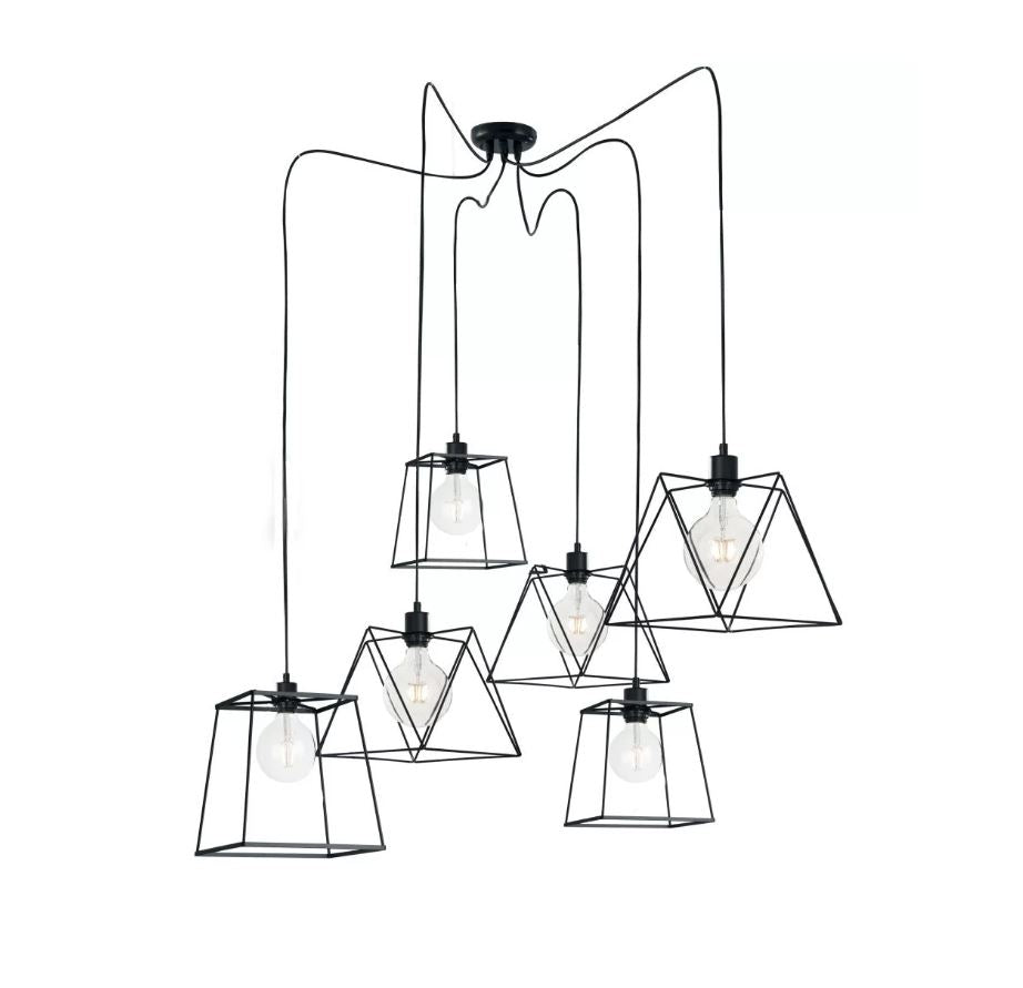 Sospensione 6 luci effetto ragno metallo nero opaco 6XE27 non incl. BROOKLYN