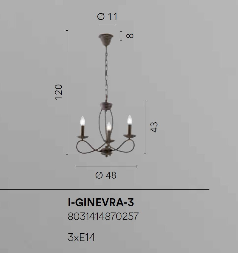 Sospensione 3 luci metallo corten 3XE14 non incl. GINEVRA
