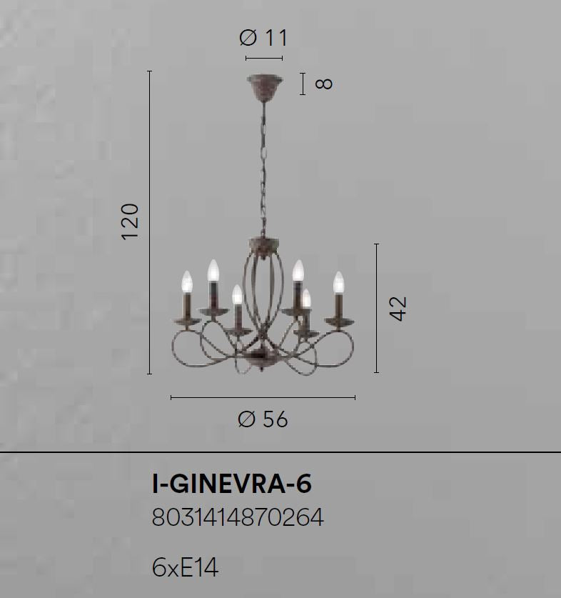 Sospensione 6 luci metallo corten 6XE14 non incl. GINEVRA