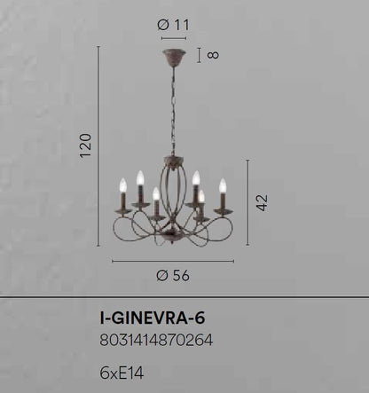 Sospensione 6 luci metallo corten 6XE14 non incl. GINEVRA