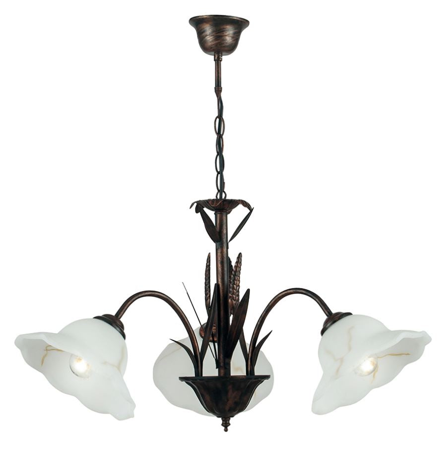 Sospensione 3 luci in metallo ruggine decorato a mano diffusore fiore in vetro 3XE27 non incl. BYRON