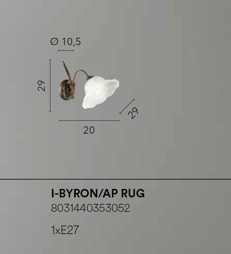 Applique in metallo ruggine decorato a mano diffusore fiore in vetro 1XE27 non incl. BYRON