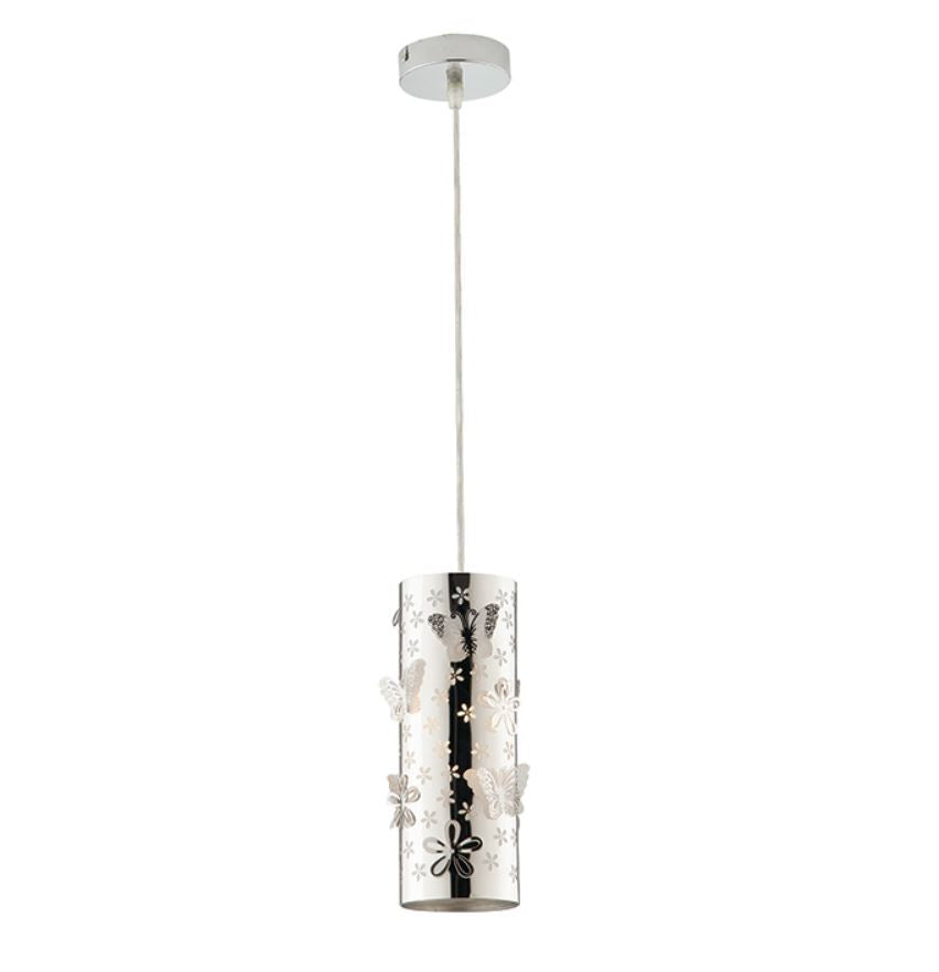 Sospensione in acciaio con decori floreali e farfalle in rilievo 1XE27 non incl. D.10cm BUTTERFLY