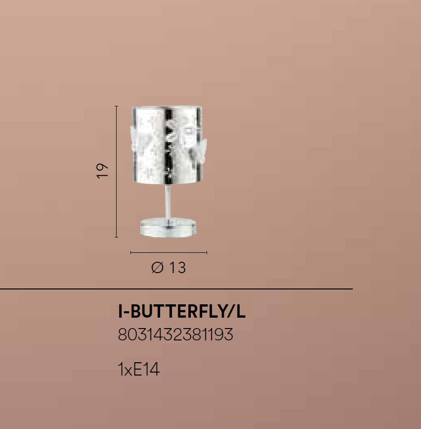Lume in acciaio con decori floreali e farfalle in rilievo 1XE14 non incl. D.13cm BUTTERFLY
