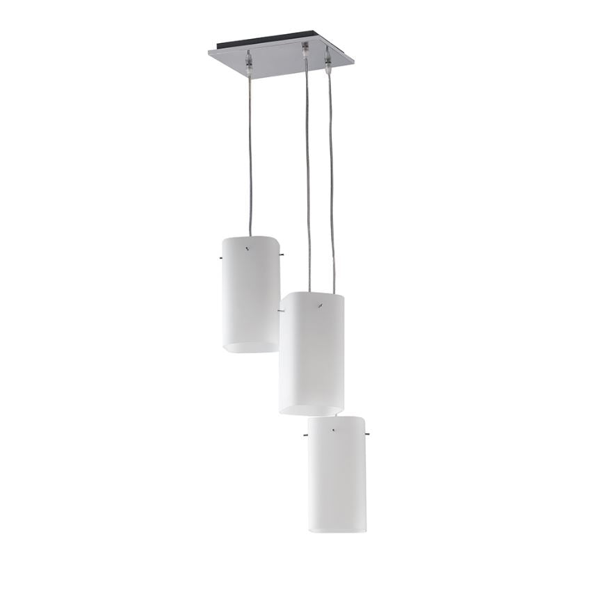 Sospensione 3 luci in metallo bianco-cromo vetro bianco opale 3XE27 non incl. SQUARE
