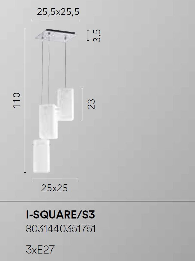Sospensione 3 luci in metallo bianco-cromo vetro bianco opale 3XE27 non incl. SQUARE