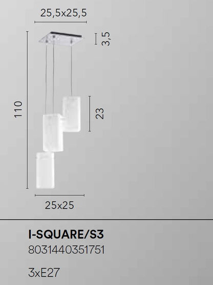 Sospensione 3 luci in metallo bianco-cromo vetro bianco opale 3XE27 non incl. SQUARE