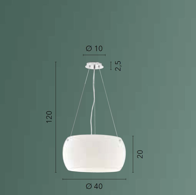 Sospensione vetro soffiato trasparente struttura cromata 3XE27 non incl.D.40cm EQUATORE