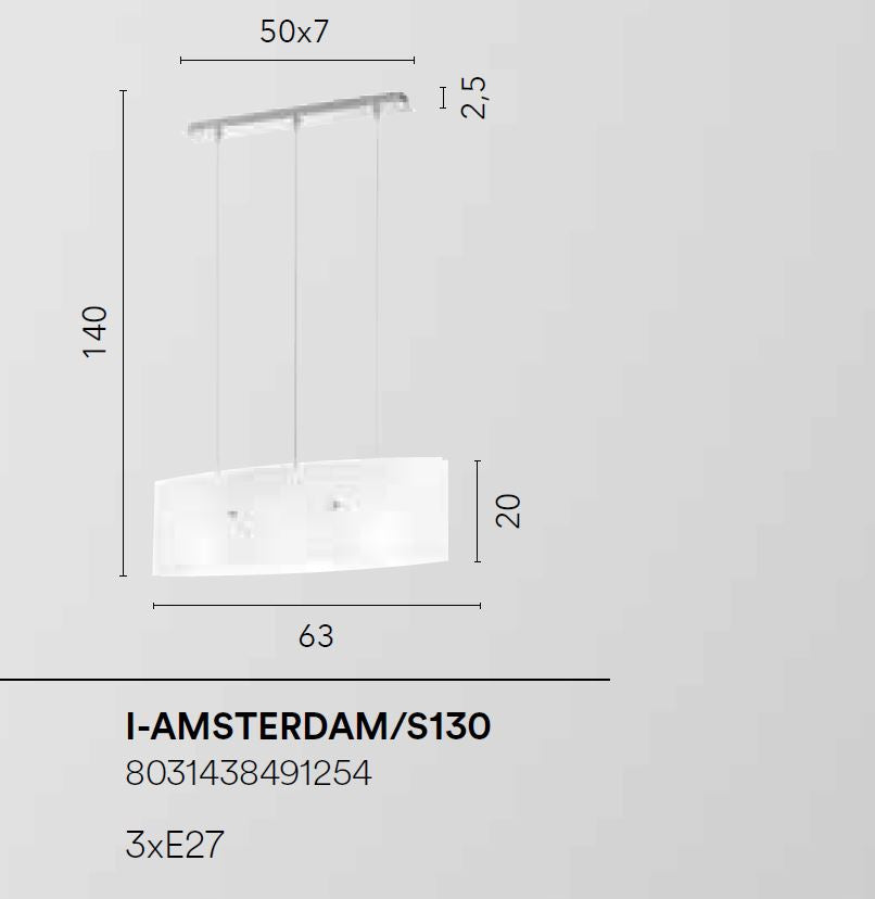 Sospensione 3 luci struttura metallo cromo vetro satinato curvo 3XE27 non incl. AMSTERDAM