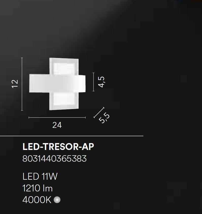 Applique LED in metallo bianco diffusore acrilico satinato dettagli trasparenti 11W 4000°k 1210lm TRESOR