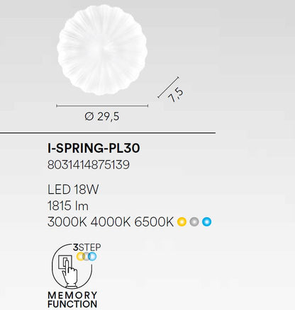 Plafoniera LED SPRING – Acrilico Tondeggiante con Effetto Polvere di Stelle e Incisioni a Drappeggio | CCT | D.30 cm | 18W – 1815 lm