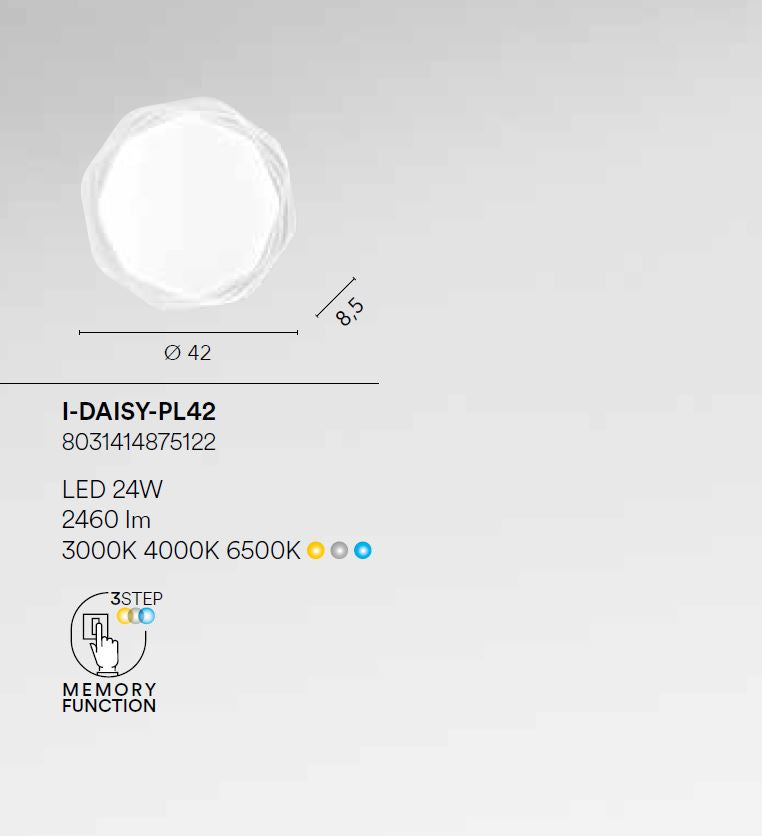 Plafoniera LED in acrilico con cornice irregolare CCT D.42cm 24W 2460LM DAISY