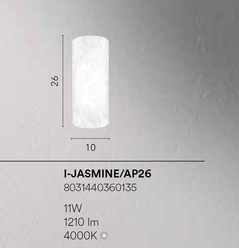 Applique LED forma cilindrica vetro satinato decorato 11W 1210LM 4000°k JASMINE