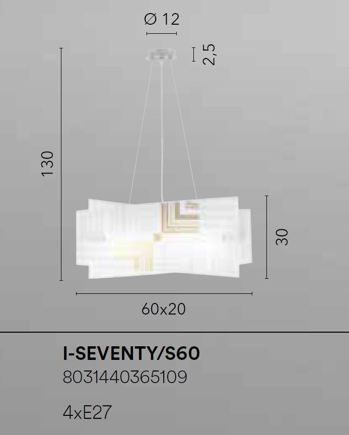 Sospensione struttura in cromo e vetro curvato con decori serigrafati 4XE27 non incl. SEVENTY