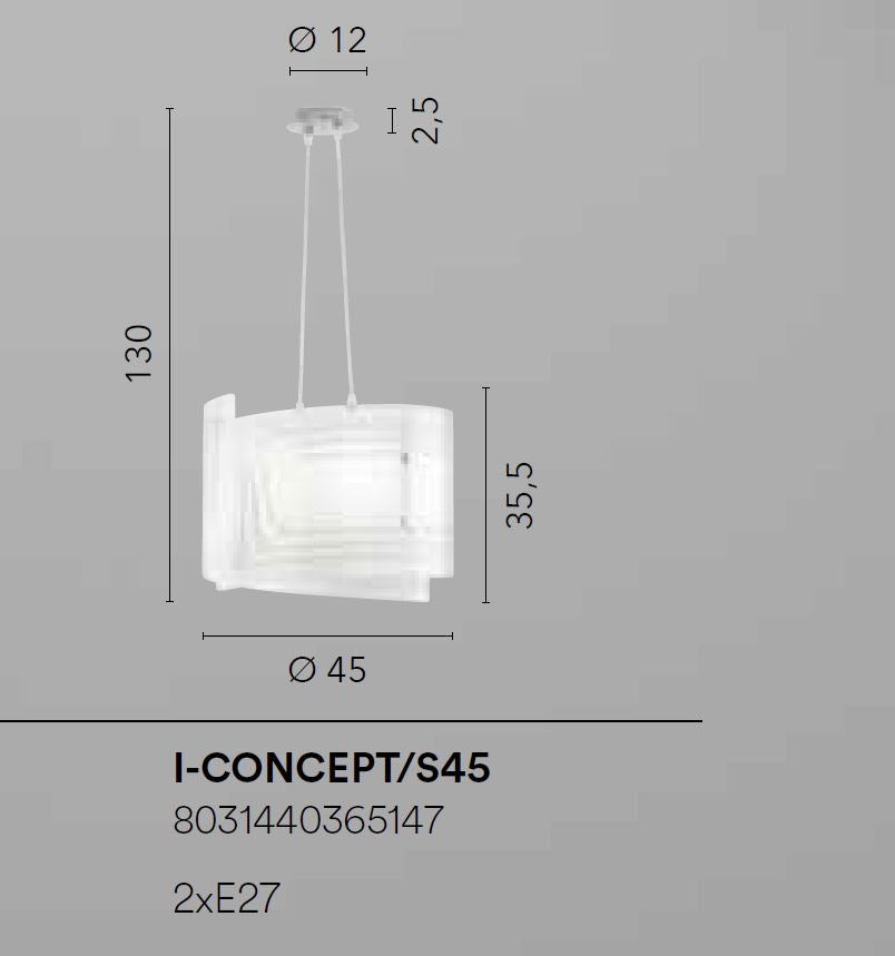 Sospensione in vetro bianco con decori in granigliato D.45cm non incl. CONCEPT