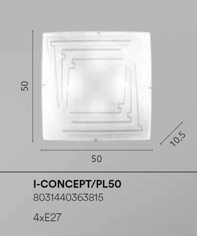 Plafoniera in vetro bianco con decori in granigliato 50x50cm 4XE27 non incl. CONCEPT