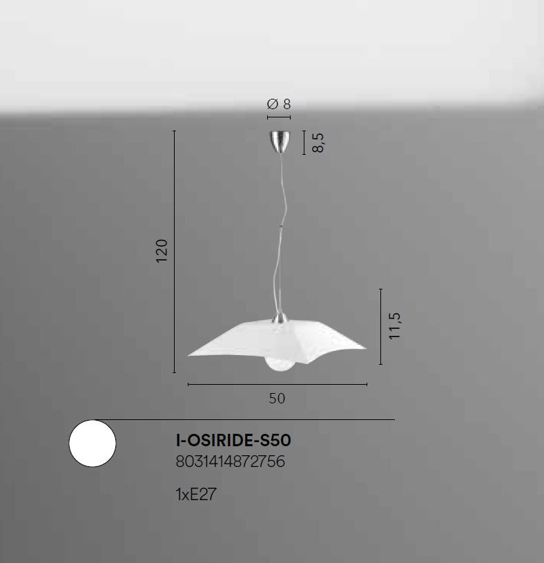 Sospensione in vetro bianco satinato con finiture cromo 1XE27 non incl. OSIRIDE