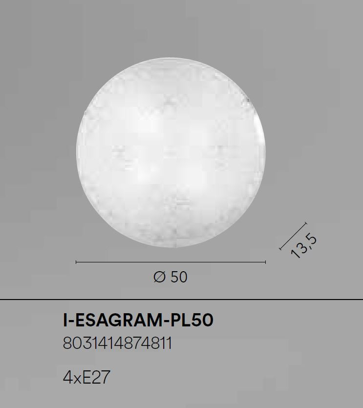 Plafoniera in vetro bianco con stelle in graniglia e ganci cromo D.50cm 4XE27 non incl. ESAGRAM