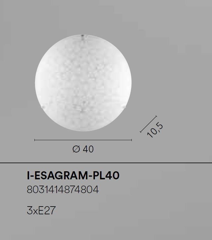 Plafoniera in vetro bianco con stelle in graniglia e ganci cromo D.40cm 3XE27 non incl. ESAGRAM