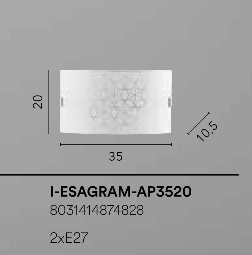 Applique in vetro bianco con stelle in graniglia e ganci cromo 2XE27 non incl. ESAGRAM
