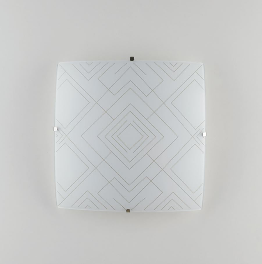 Plafoniera in vetro bianco lucido con decori romboidali in grigio 40x40cm 3XE27 non incl. VECTOR