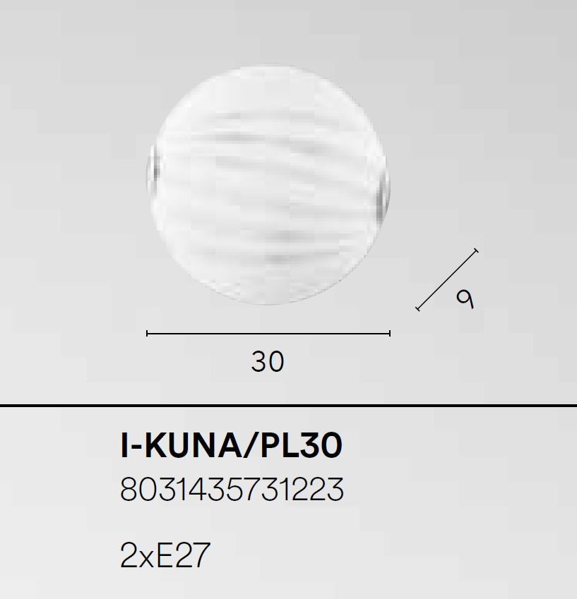 Plafoniera in vetro bianco con decori satinati e ganci cromo D.30cm 2XE27 non incl. KUNA